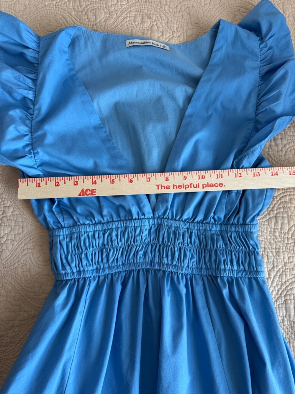 Abercrombie & Fitch Cotton Blend Sky Blue Flutter-Sleeve V-Neck Midi Dress - Picture 12 of 14